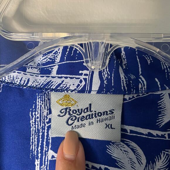 Vintage Royal Creations Blue Hawaiian Shirt Mens Size XL Bottom Up Short Sleeve - Picture 6 of 7